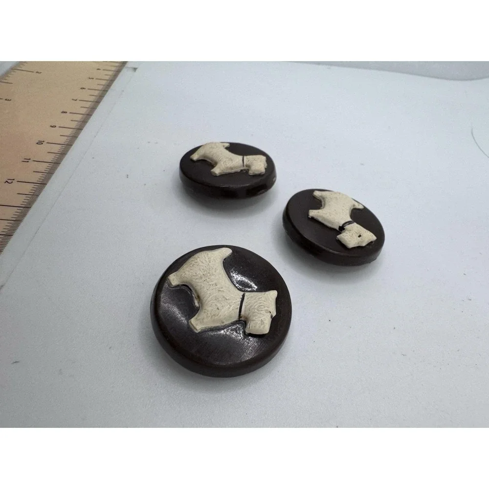 Vintage SCOTTIE DOG Metal And Celluloid Buttons  Set Of 3